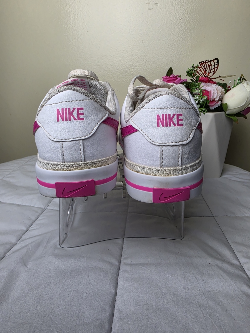 Nike Court Legacy Low Top Girls White/Pink Sneakers Size 7Y - Picture 5 of 9